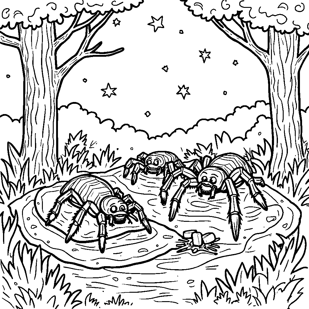 A group of spiders having a sleepover in a web