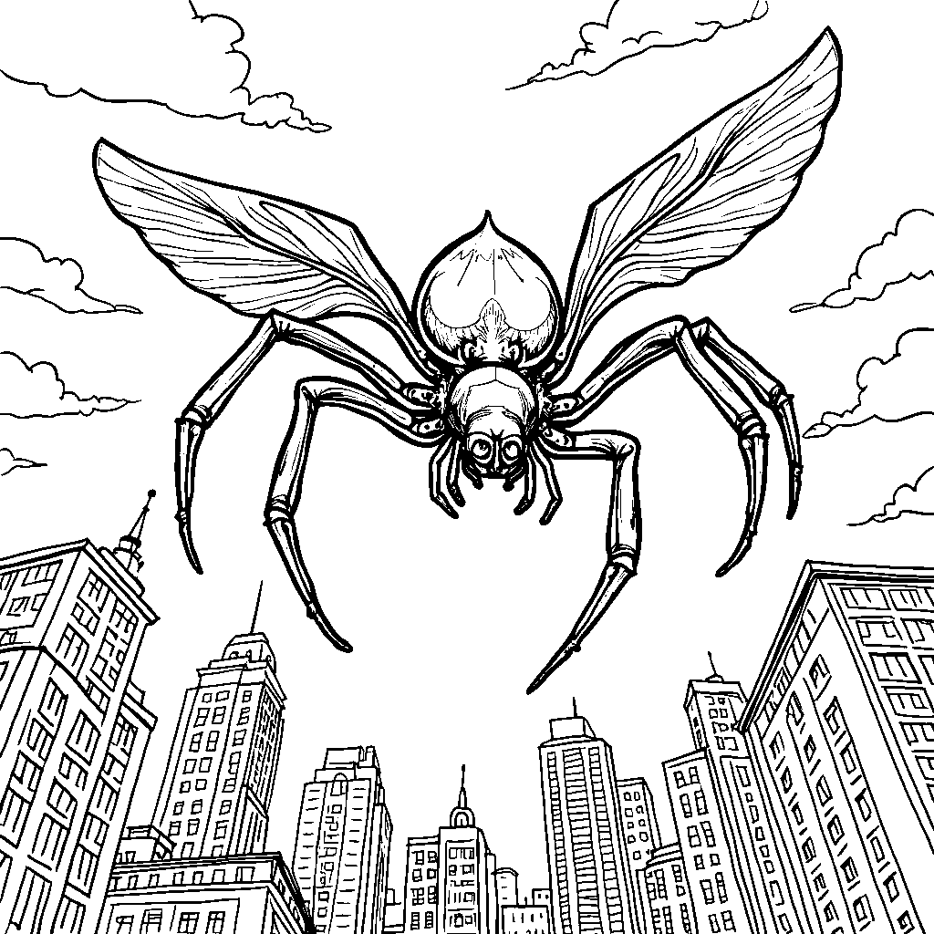 A spider dressed as a superhero flying through the sky