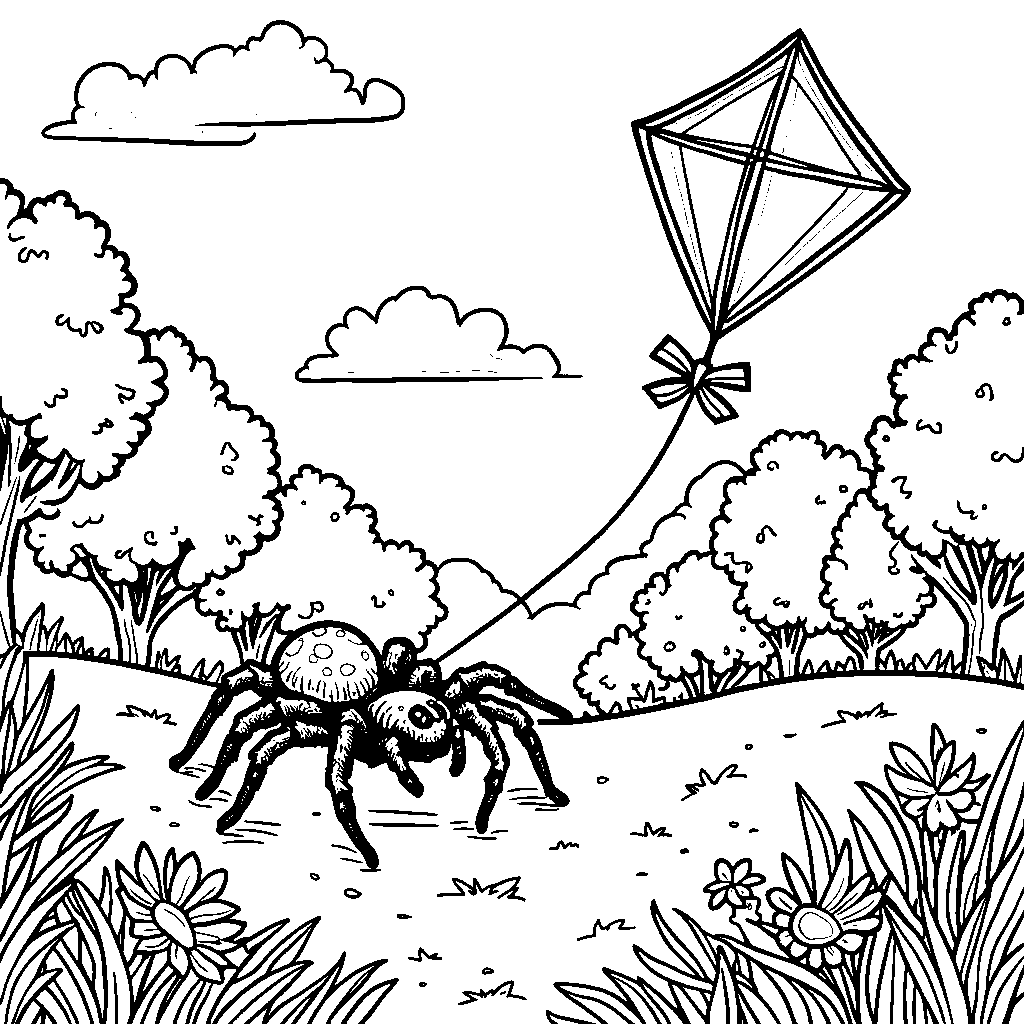 A spider flying a kite on a windy day at the park