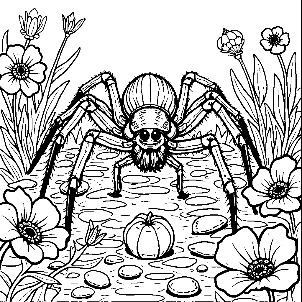 A spider gardening with flowers and veggies all around