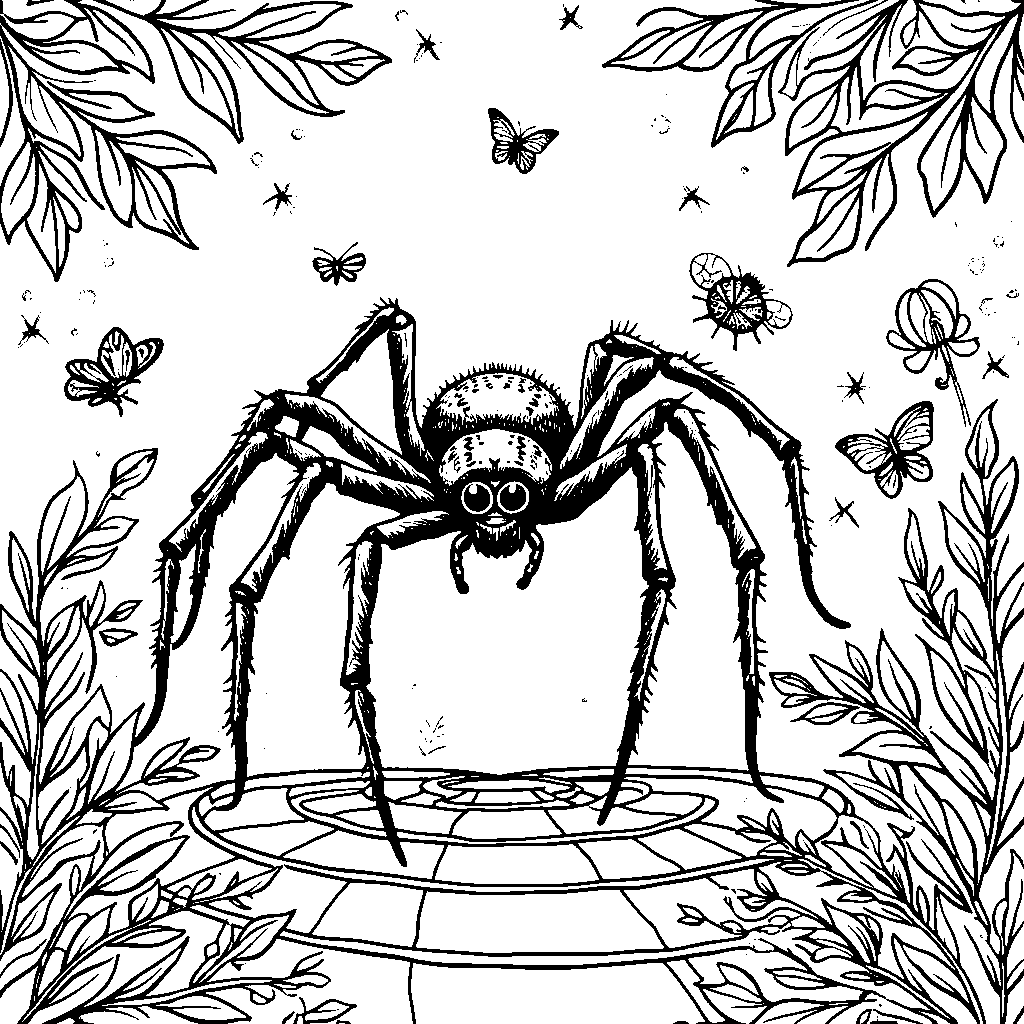 A spider hosting a fashion show for bug friends