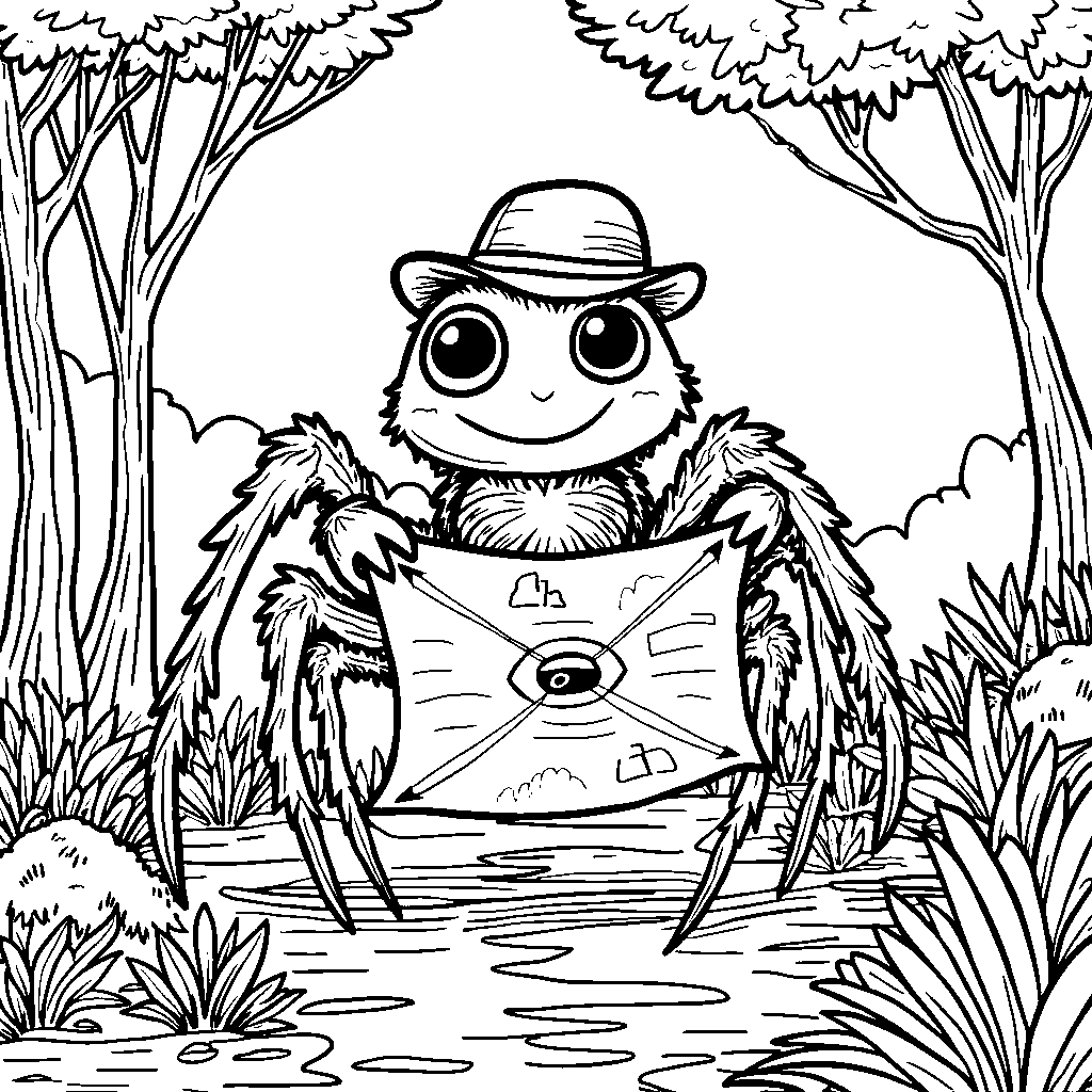 A spider on a treasure hunt with a map in its hand