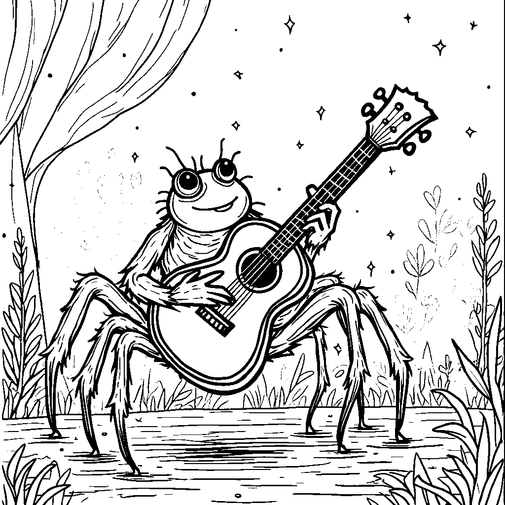 A spider playing a musical instrument at a concert