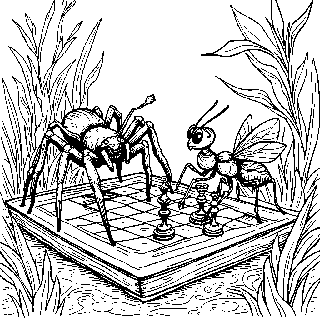 A spider playing chess with an ant