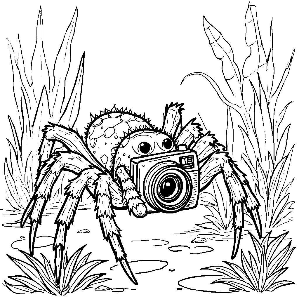 A spider with a camera taking pictures of all its adventures