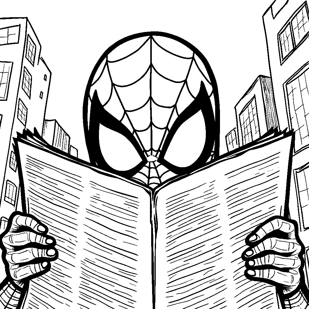 Spiderman's eyes peeking out from behind a newspaper