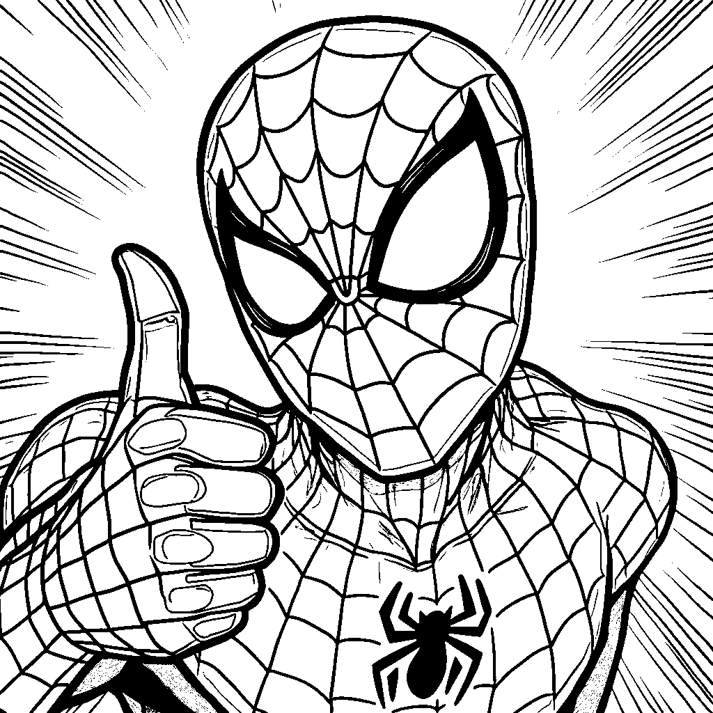 Spiderman's face with a big smile and a thumbs up