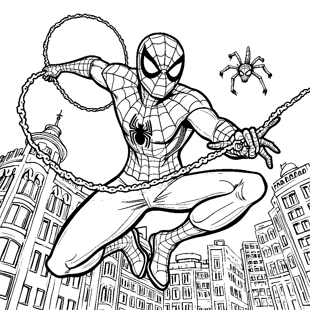 Spiderman holding a giant spider web like a lasso