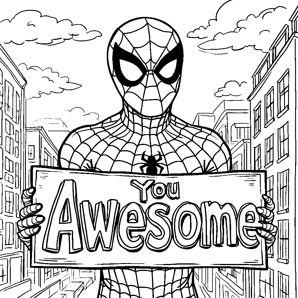 Spiderman holding a 'You're Awesome' sign