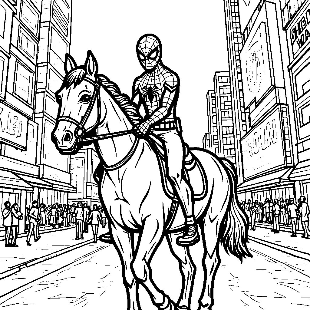 Spiderman riding a horse through Times Square