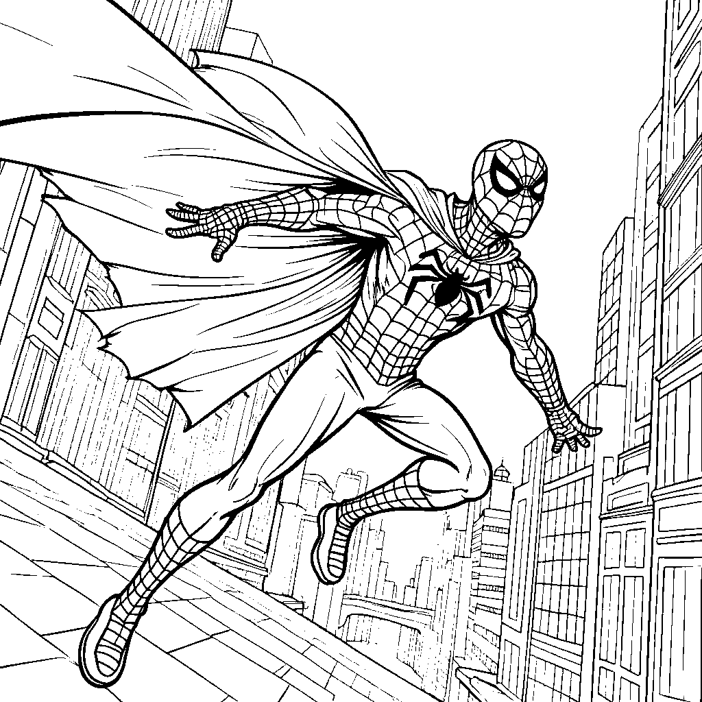 Spiderman's superhero cape flowing in the wind