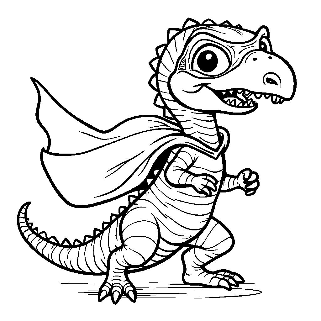 Spinosaurus as a superhero with a cape and mask