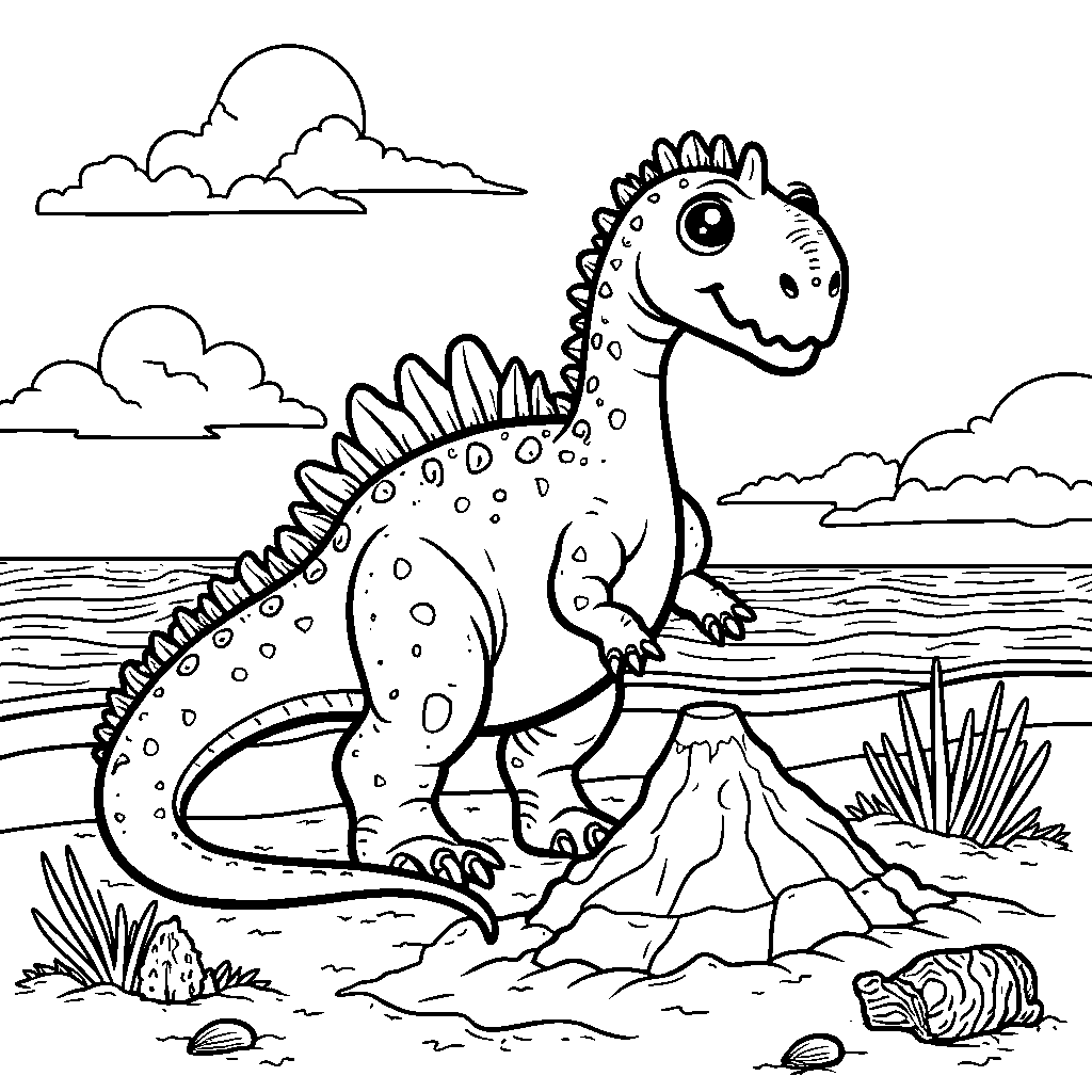 Spinosaurus building a sandcastle at the beach