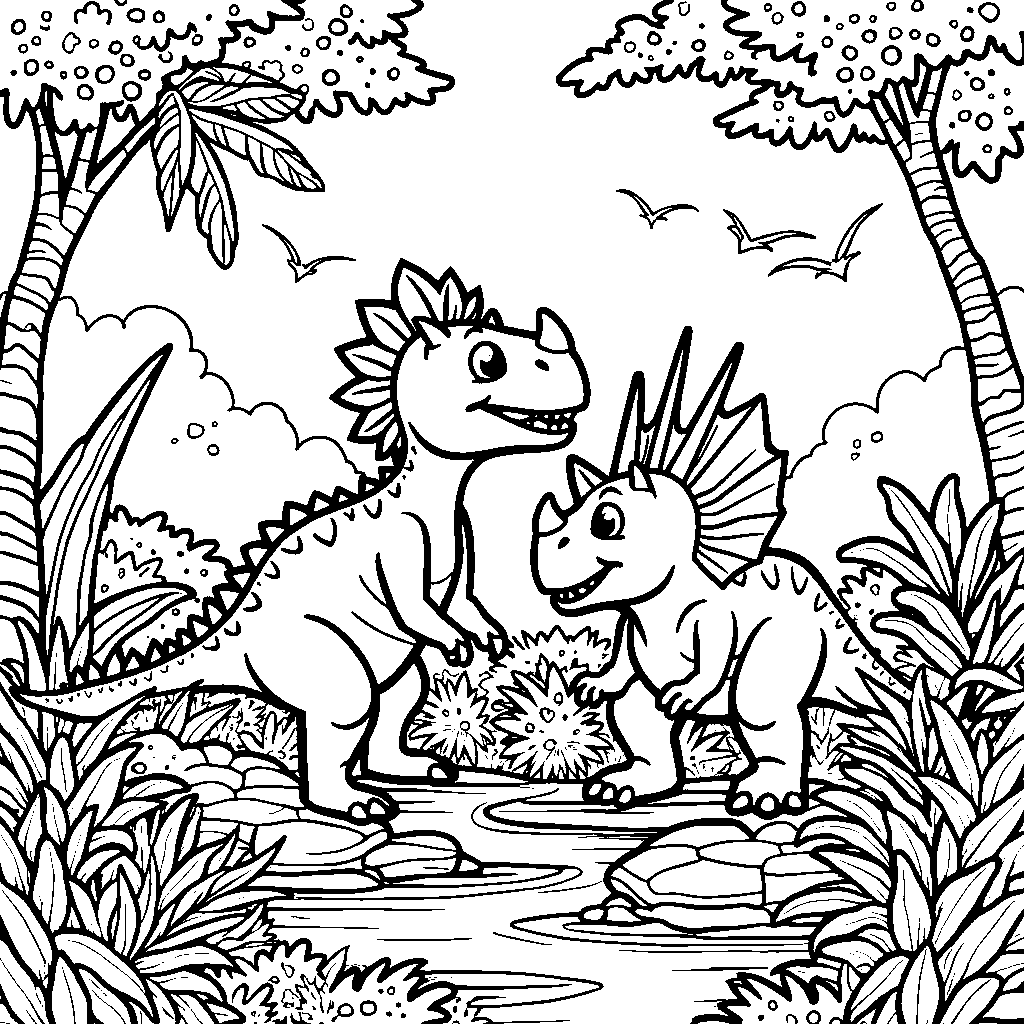 Spinosaurus making friends with a triceratops