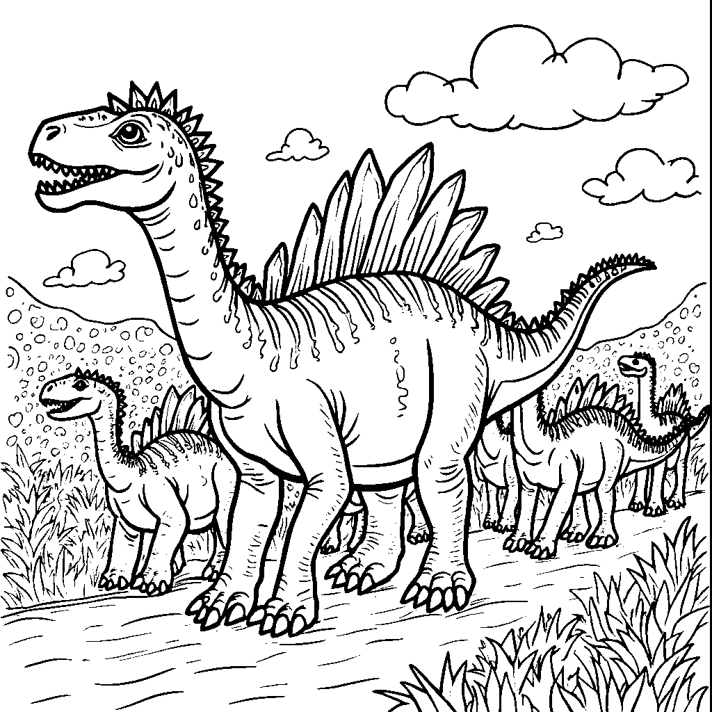 Spinosaurus participating in a dino parade with other dinosaurs