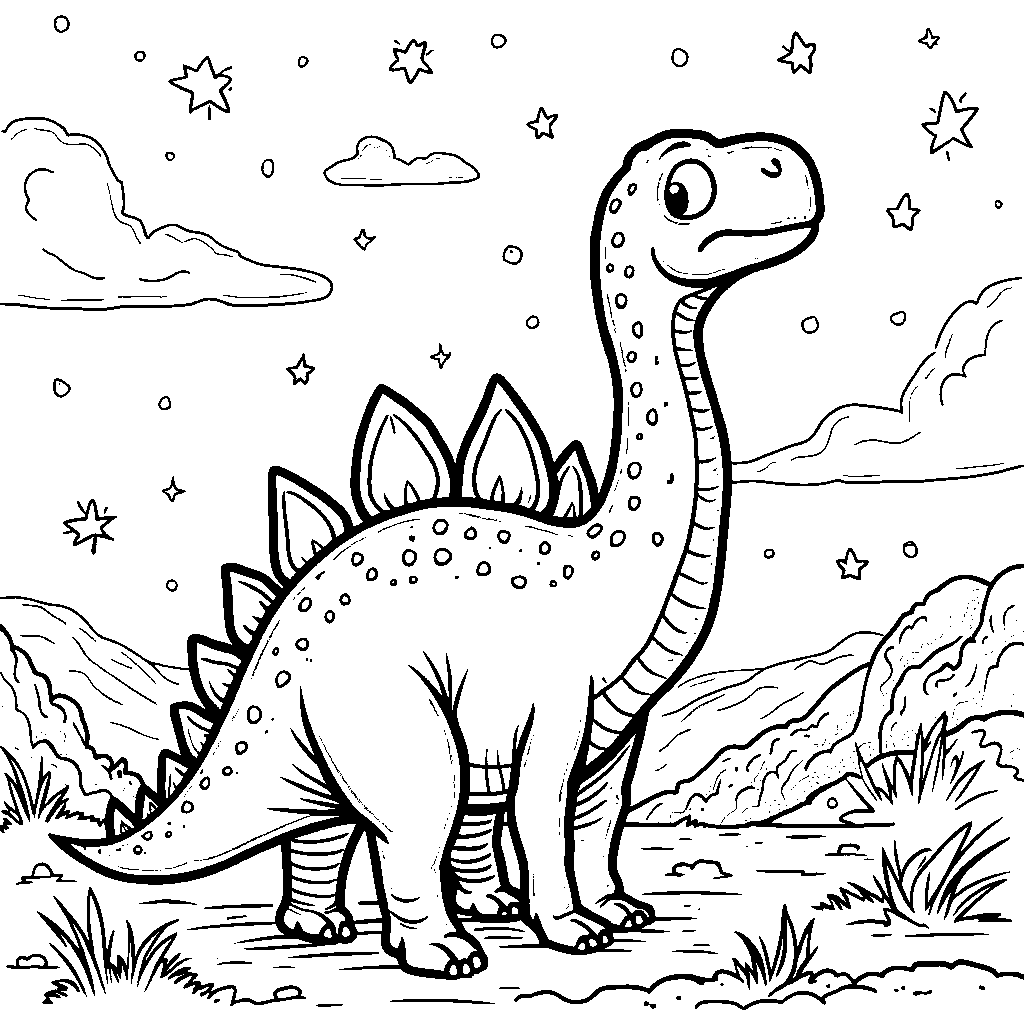 Spinosaurus watching stars at night under a starry sky