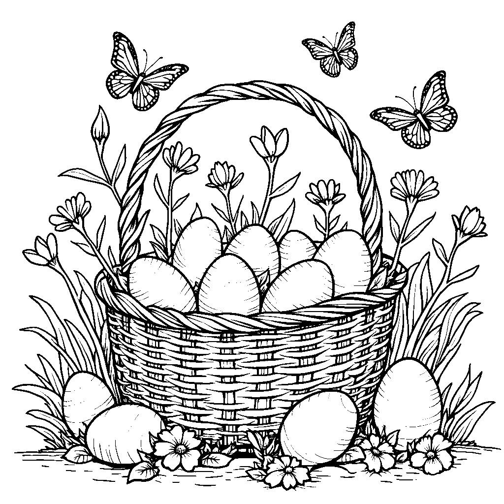 A basket full of colorful Easter eggs hidden in a bush