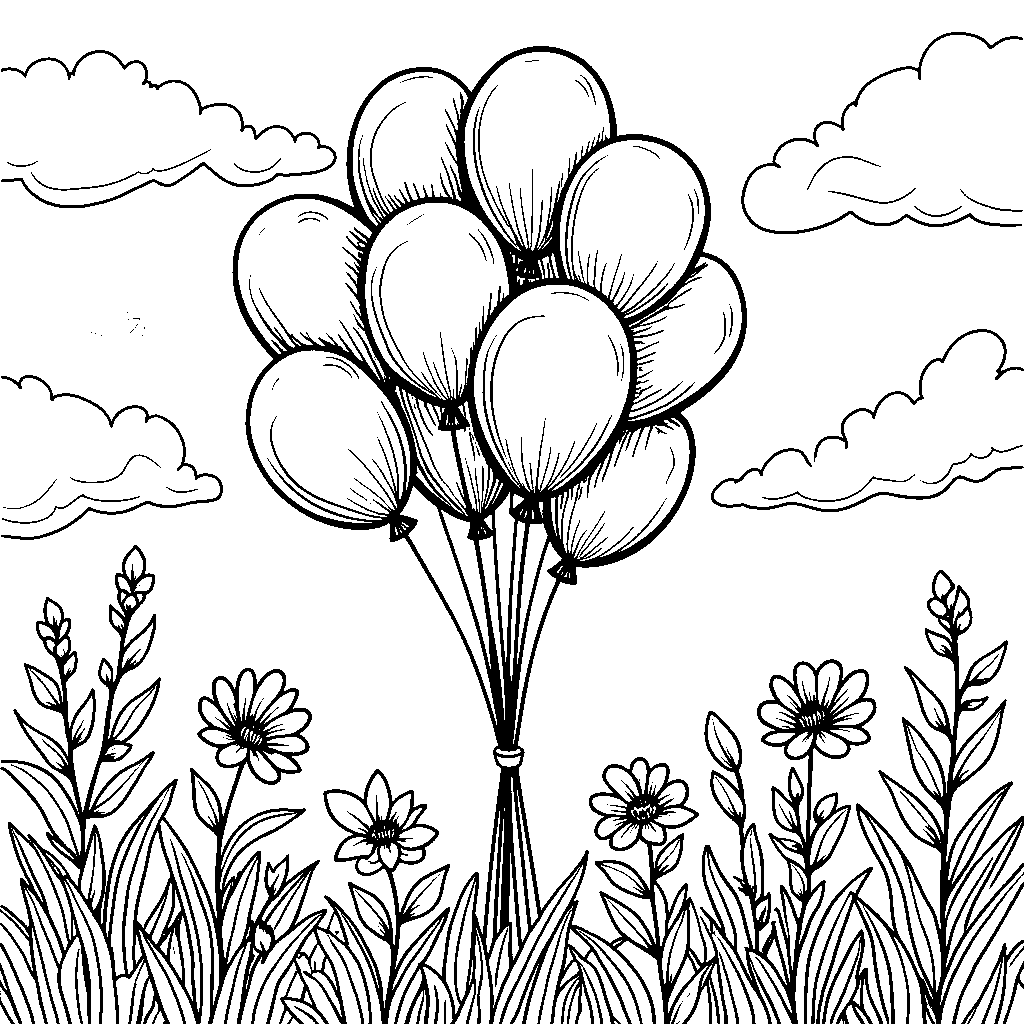 A bouquet of balloons tied to a spring branch