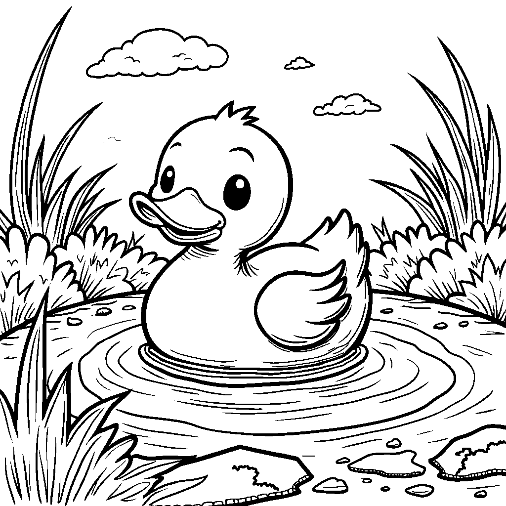 A bright yellow duckling swimming in a puddle of water