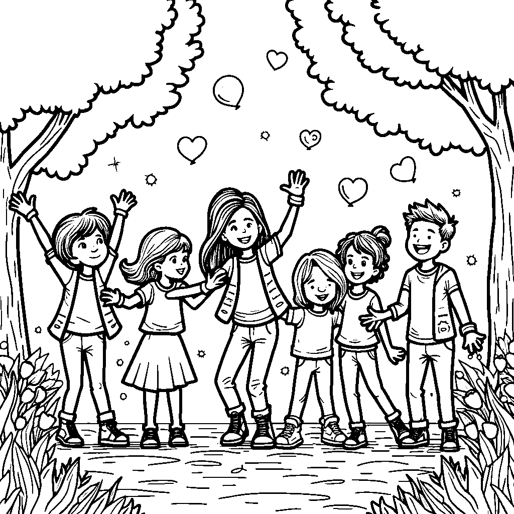 A group of kids having a spring dance party in a park