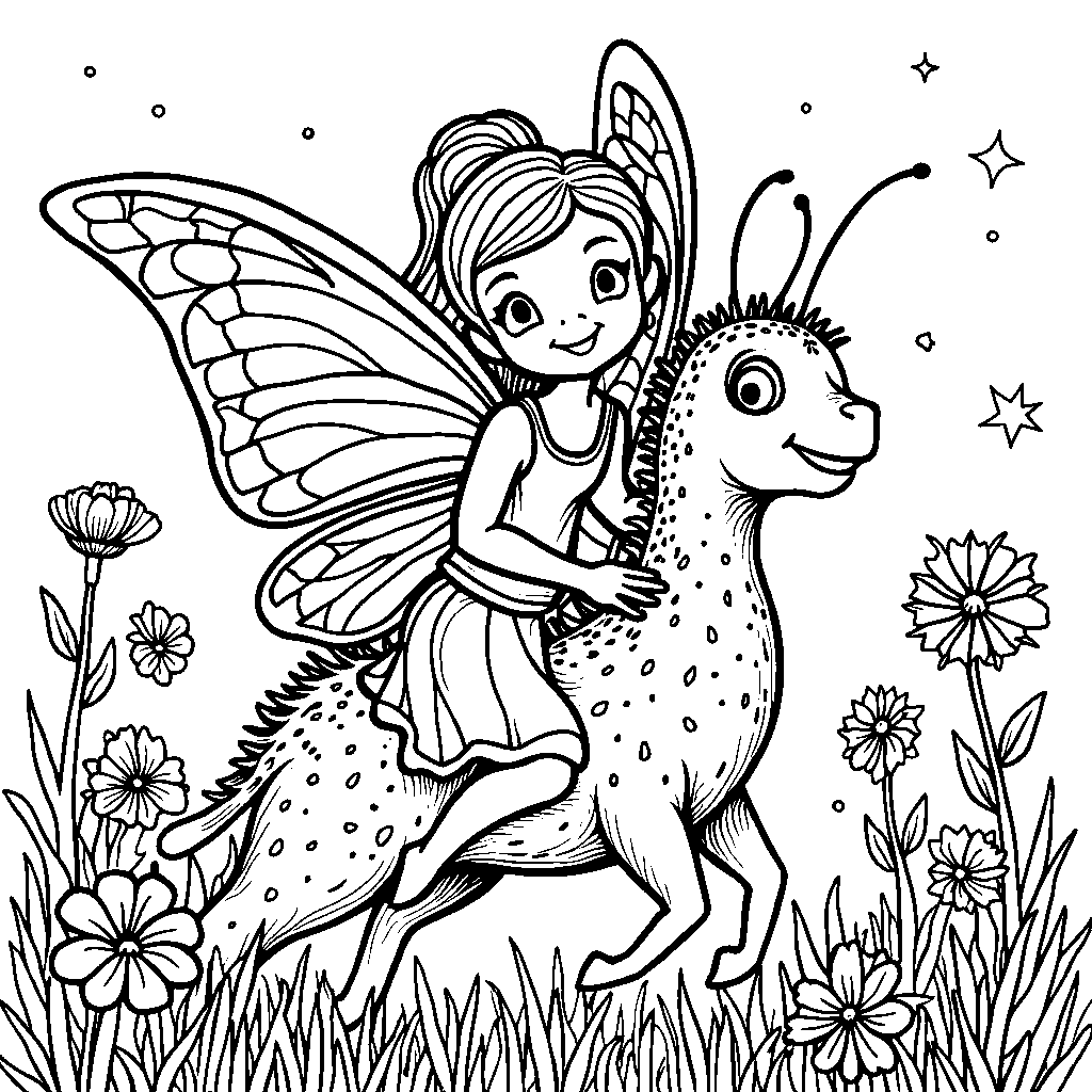 A spring fairy riding on the back of a butterfly