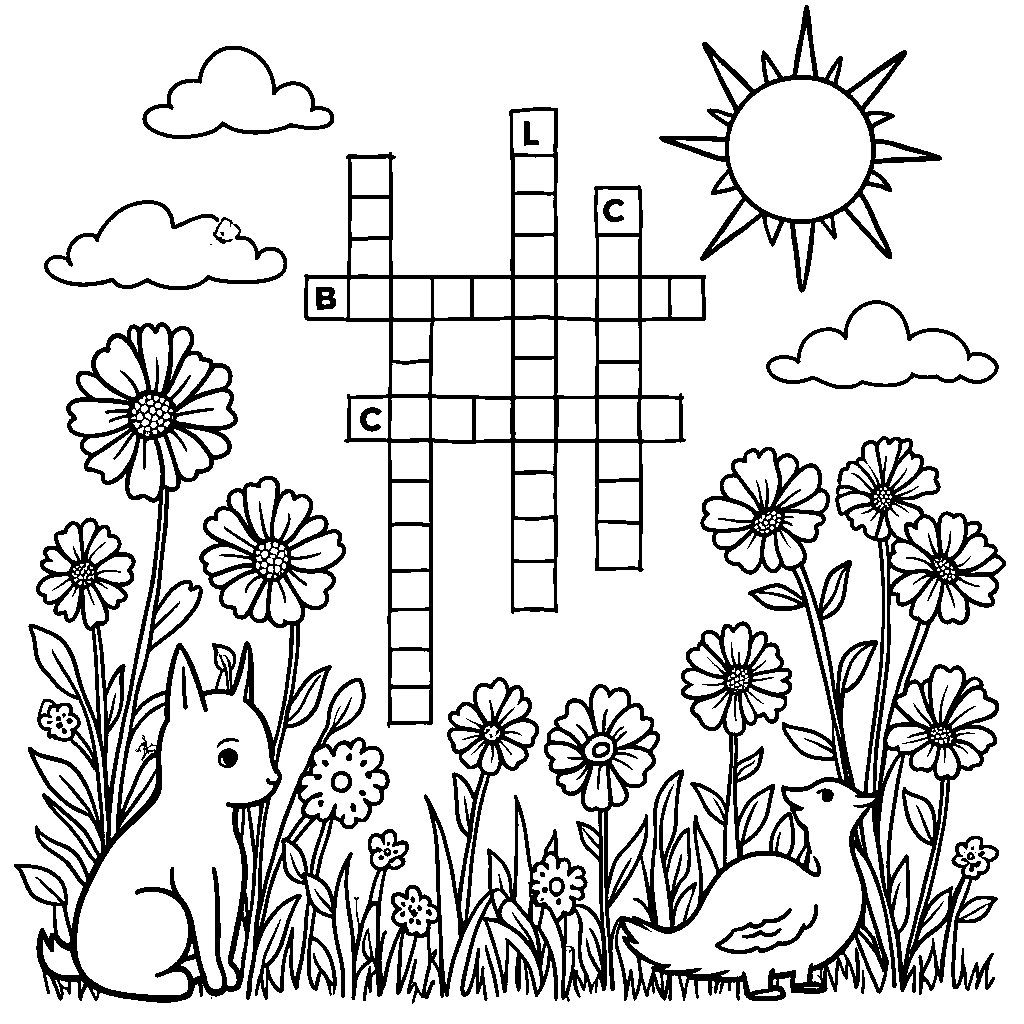 A spring-themed crossword puzzle, with clues about flowers and animals