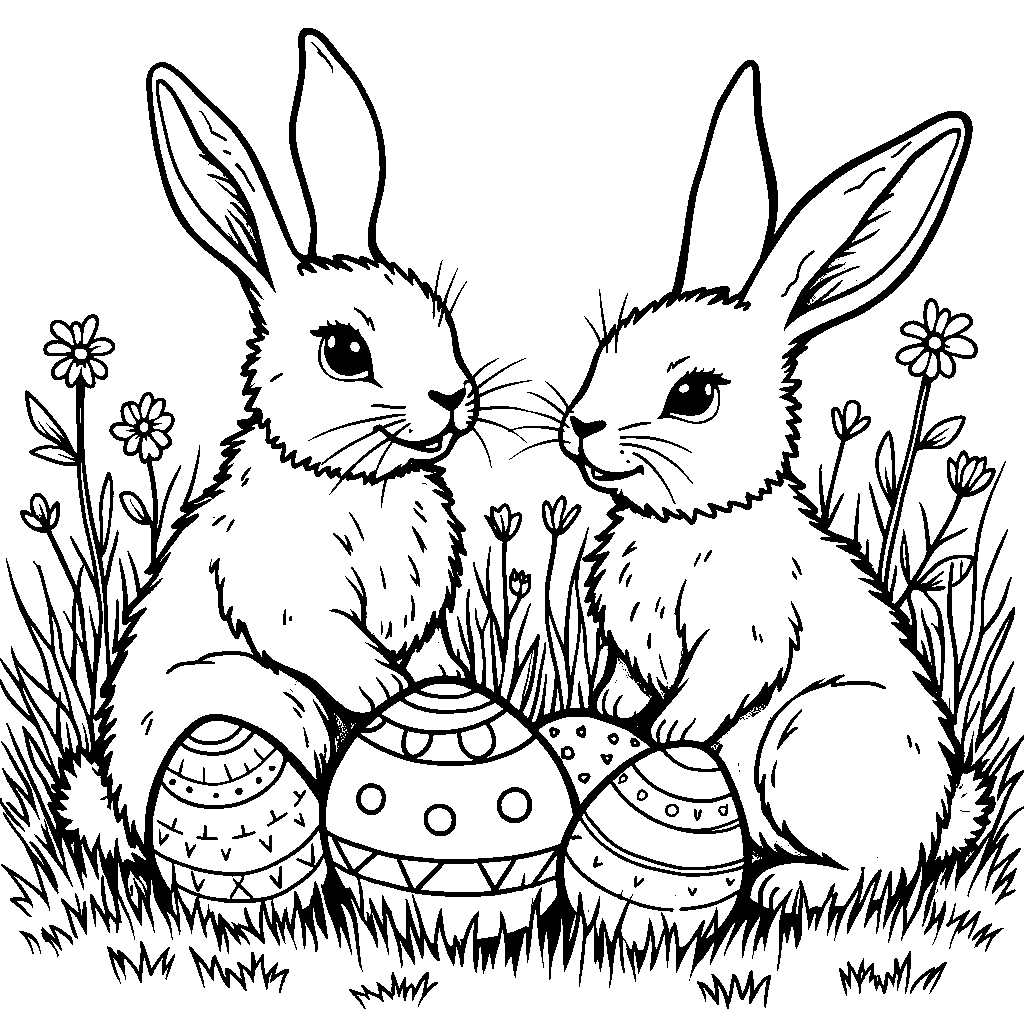 A spring-themed pattern of repeating bunnies and eggs