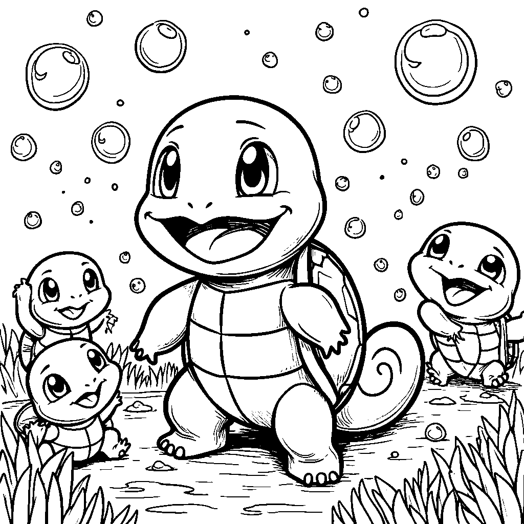 Squirtle and friends having a bubble party