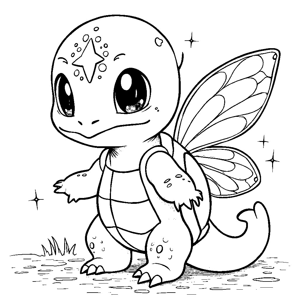 Squirtle dressed as a fairy with sparkly wings