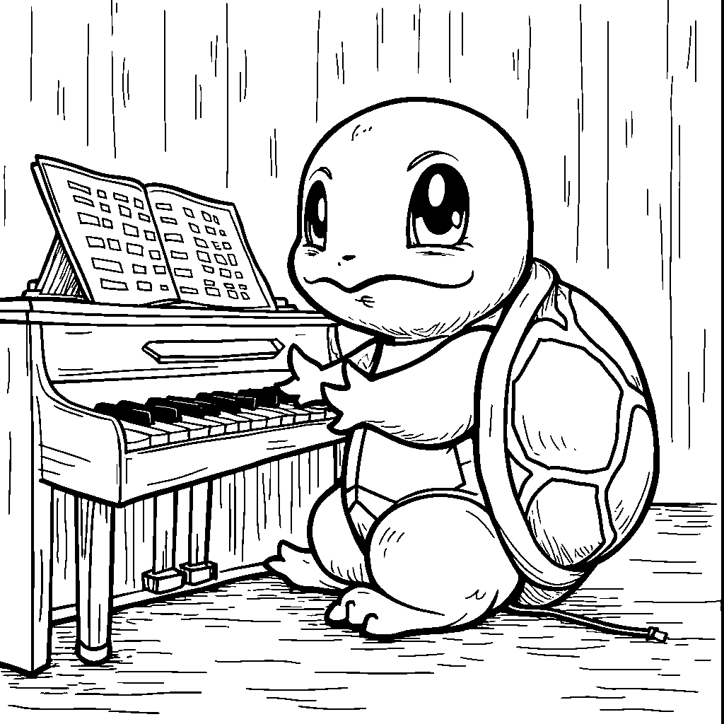 Squirtle learning to play a musical instrument