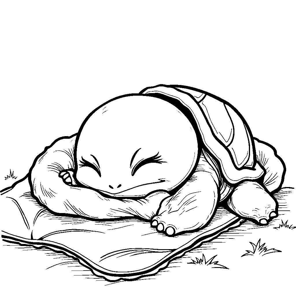 Squirtle taking a cozy nap under a soft blanket