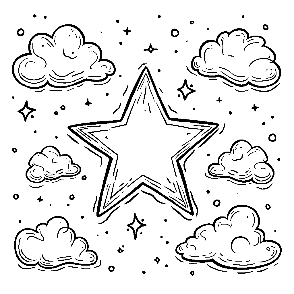 A dreamy star surrounded by fluffy clouds at bedtime