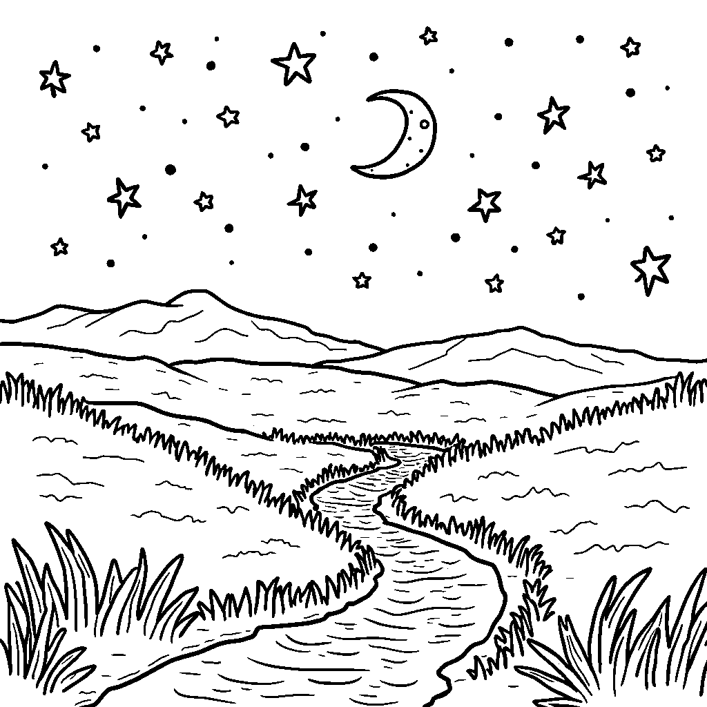 A night sky filled with stars and a winding path leading to them