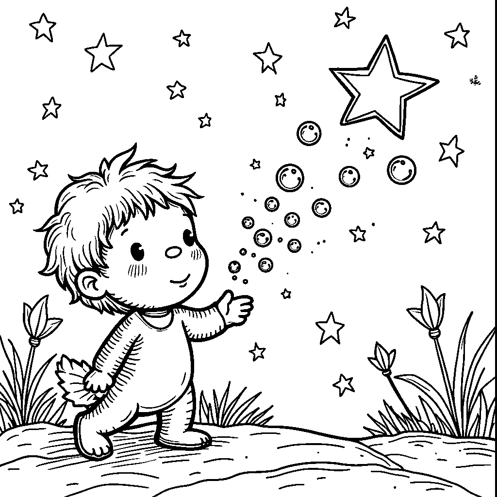 A star blowing bubbles that float up into the sky