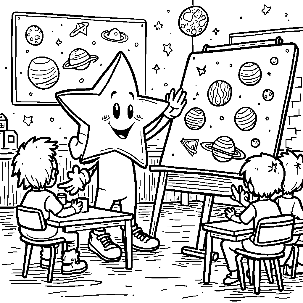 A star in a classroom teaching about the solar system