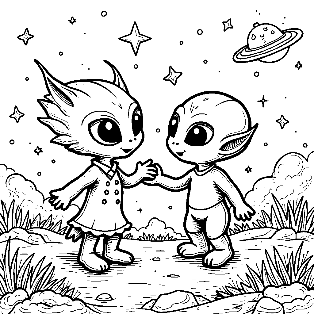 A star petting a friendly alien in outer space