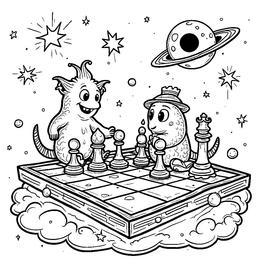 A star playing chess with other cosmic creatures