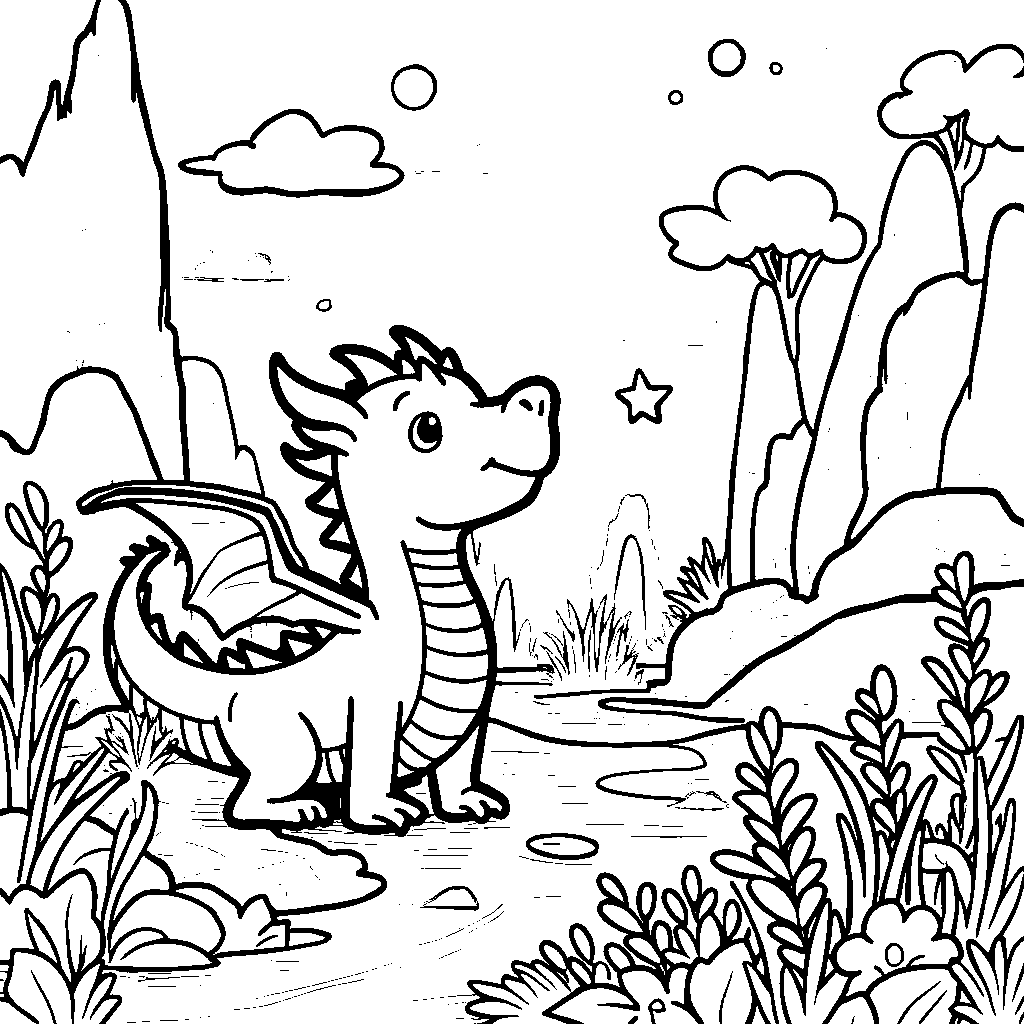 A star playing with a friendly dragon in a mythical land