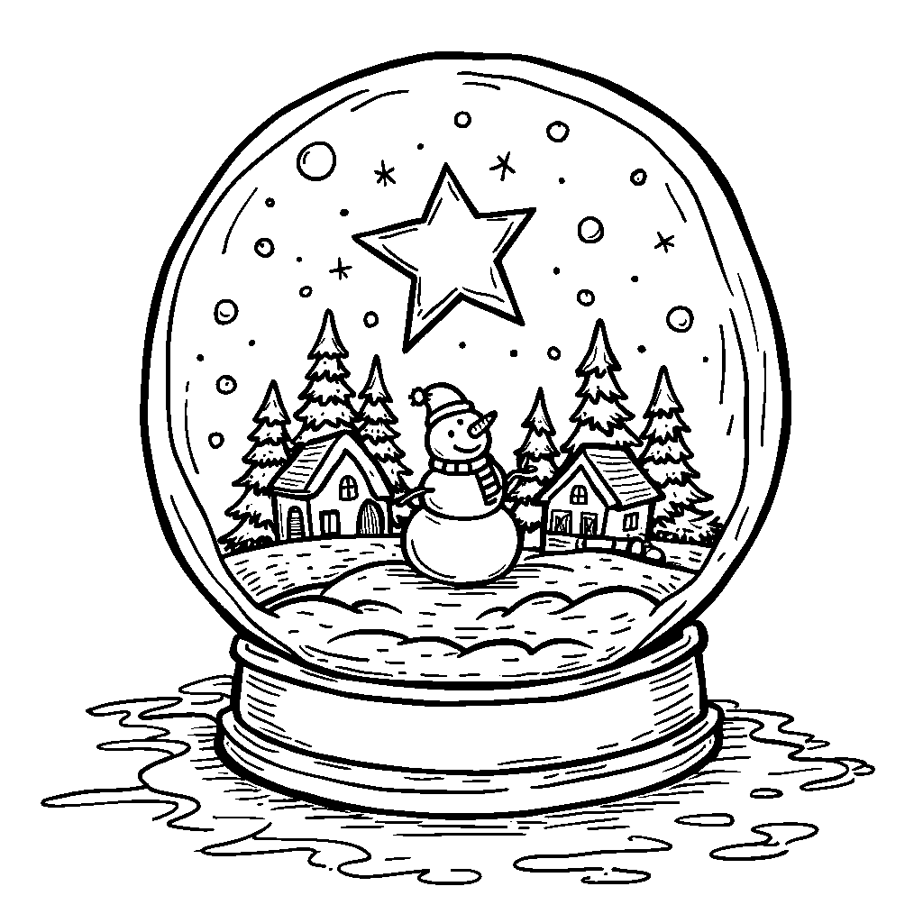 A star stuck in a snow globe with a winter wonderland inside