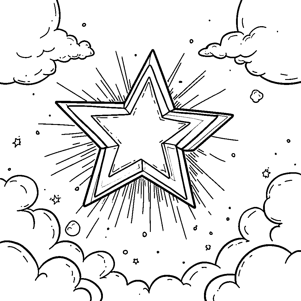 A star wearing a superhero cape flying through the sky