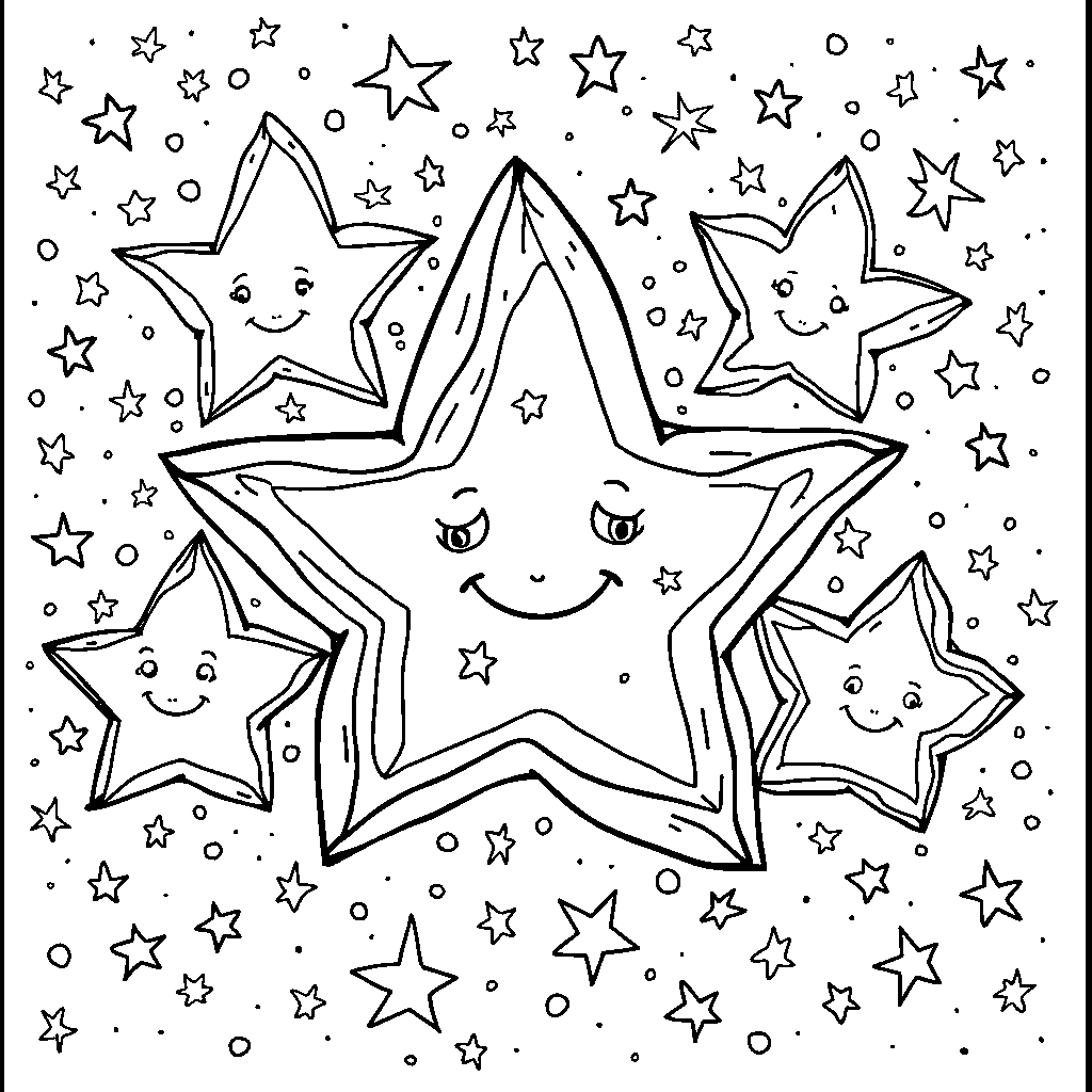 Five stars forming a friendly constellation with happy faces