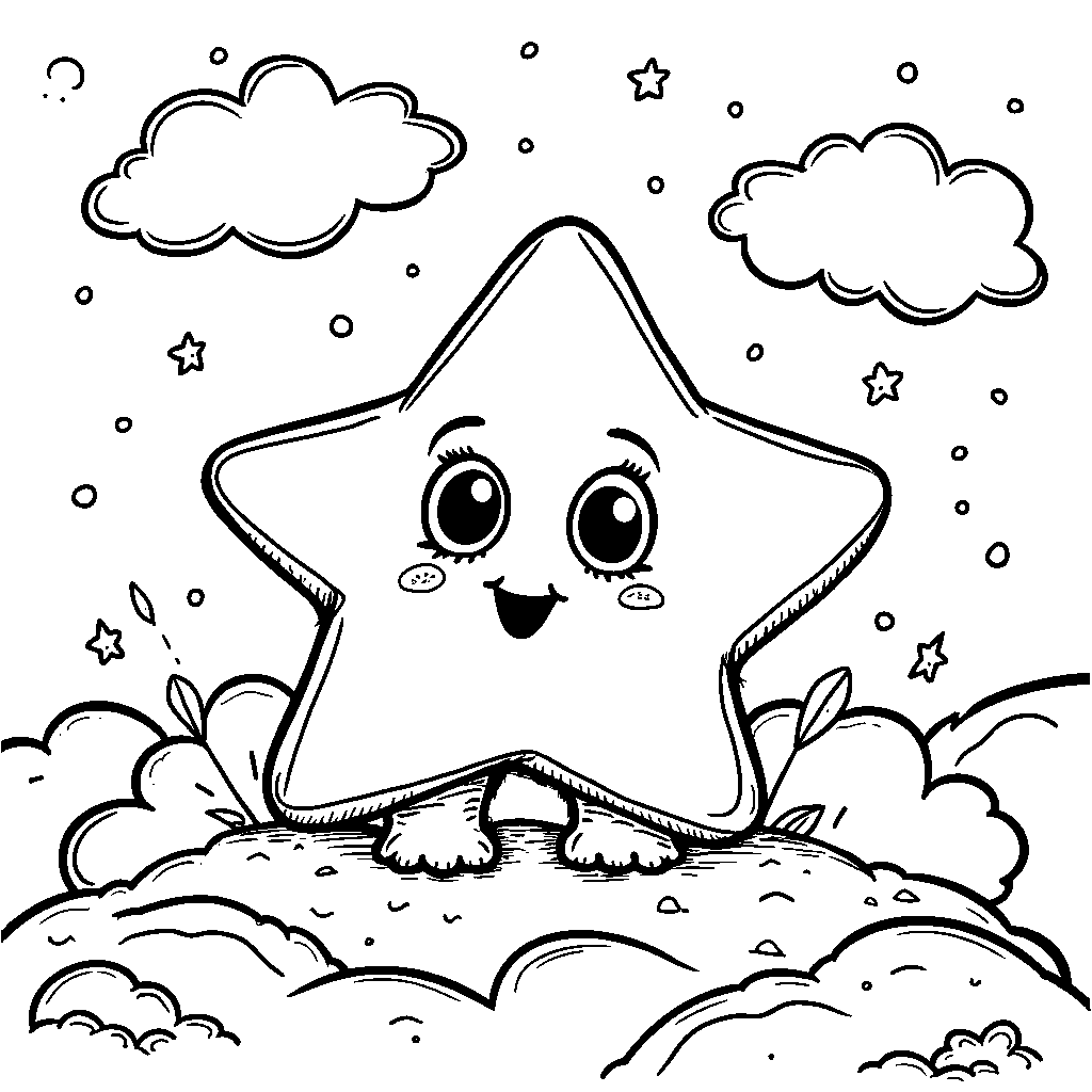 A star playing hide and seek behind fluffy clouds