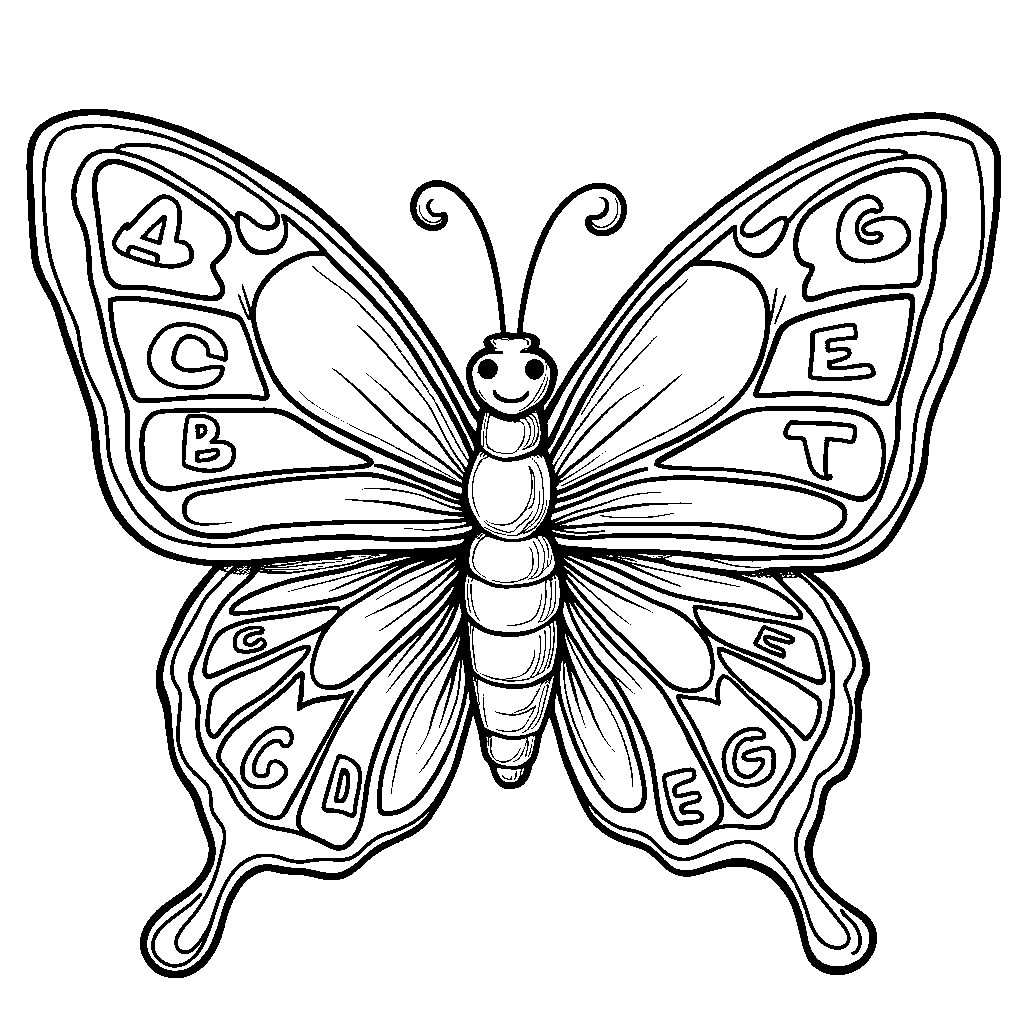 A friendly butterfly with letter-shaped wings guiding the way