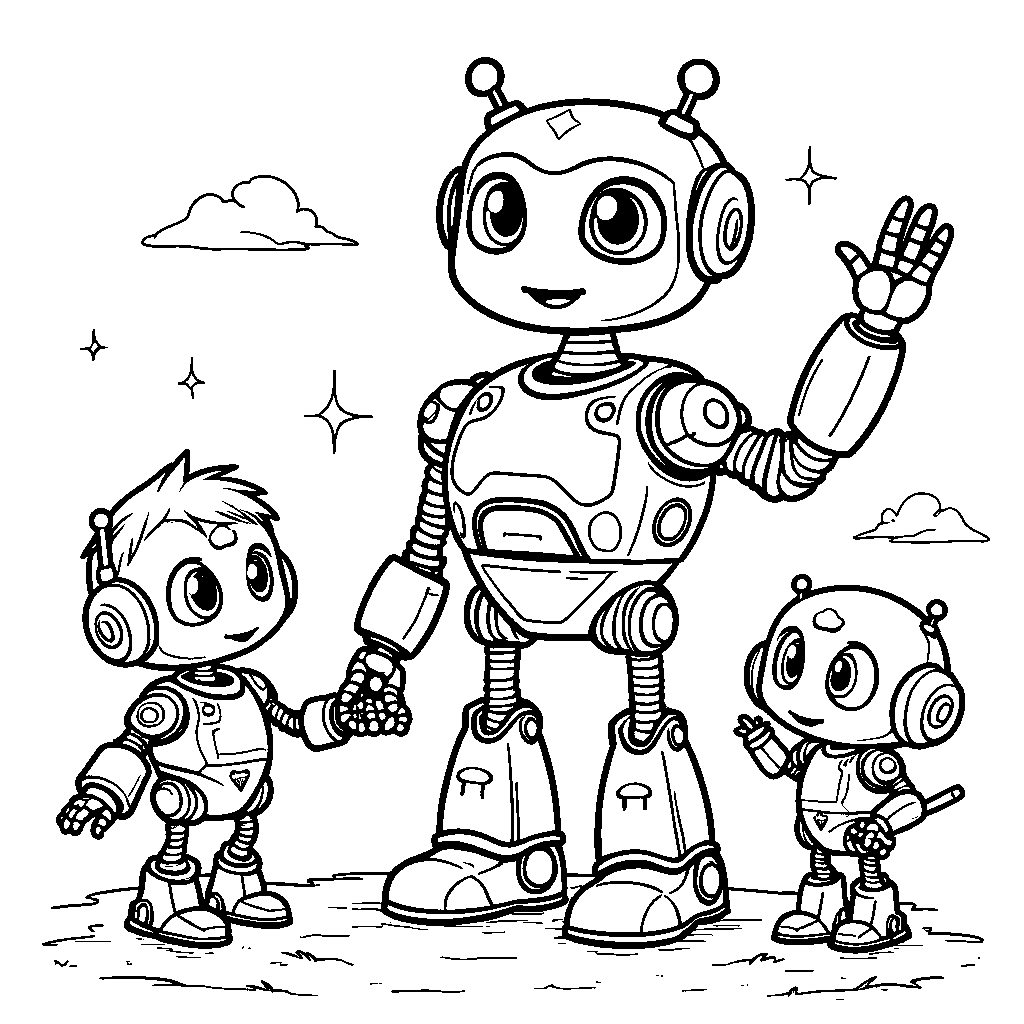 A friendly robot helping the Super Why characters with letters