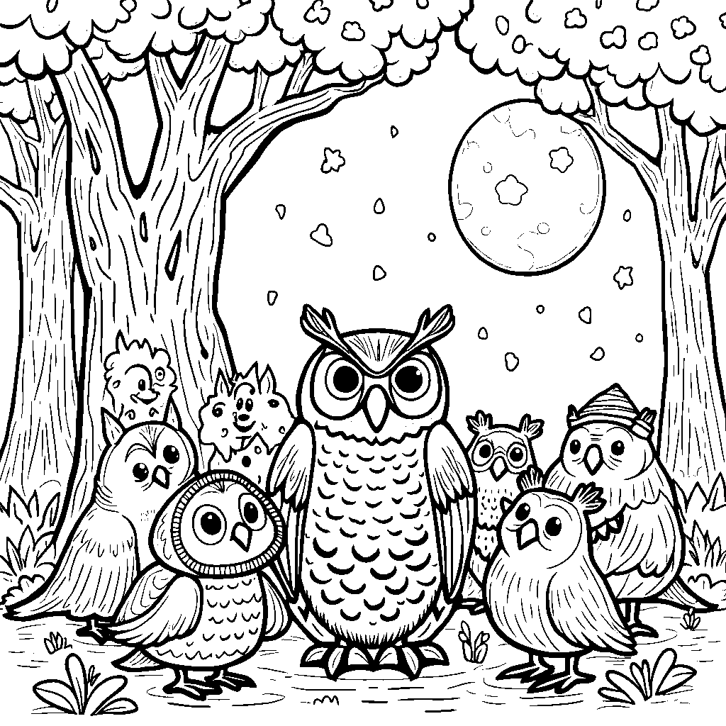 Characters learning new words from a wise old owl