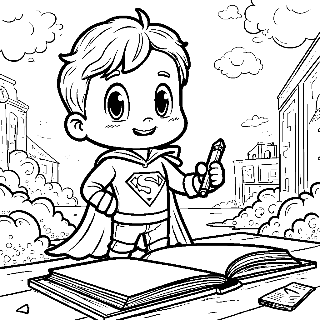 Super Why making a comic strip about his latest adventure