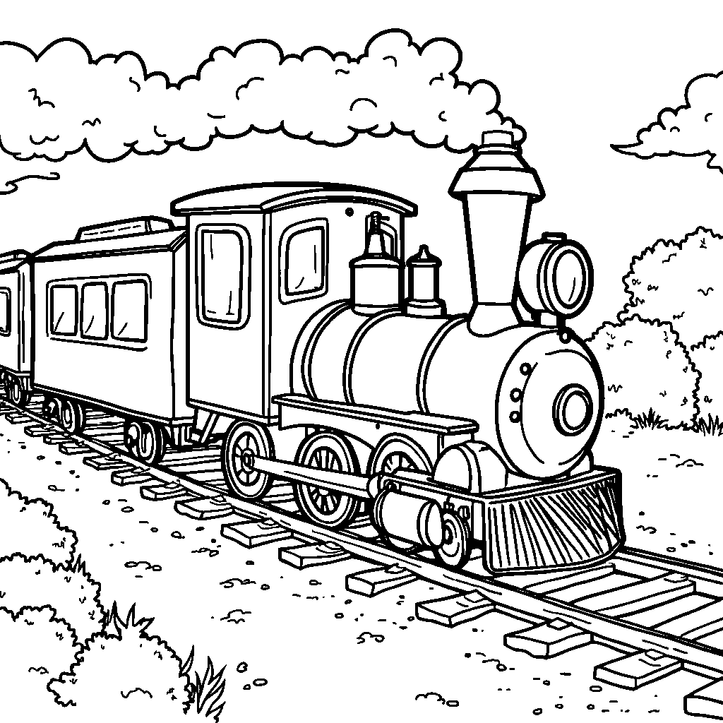 A cheerful train shaped like the letter T chugging along a track