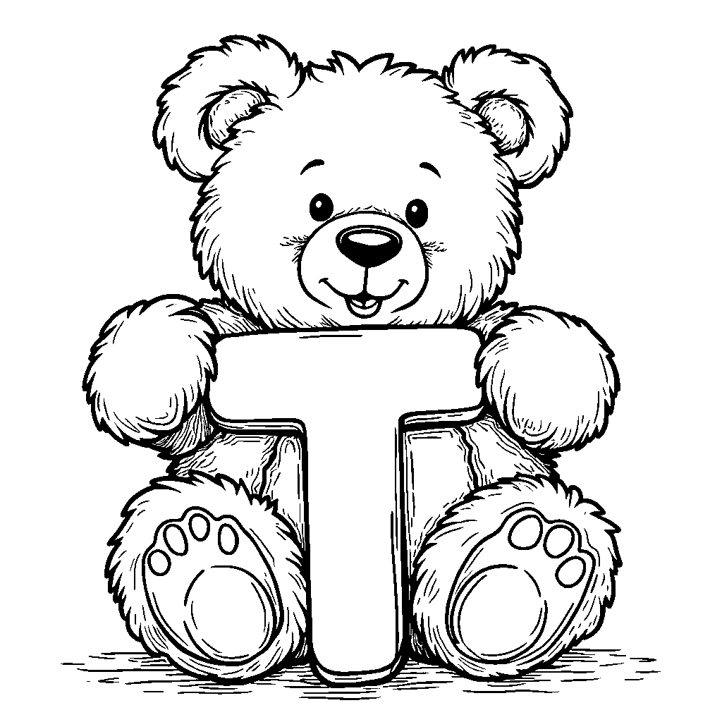 A friendly teddy bear holding a giant letter T