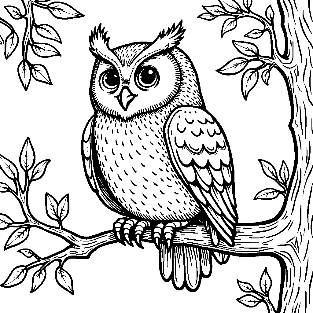 A wise old owl perched on a letter T branch