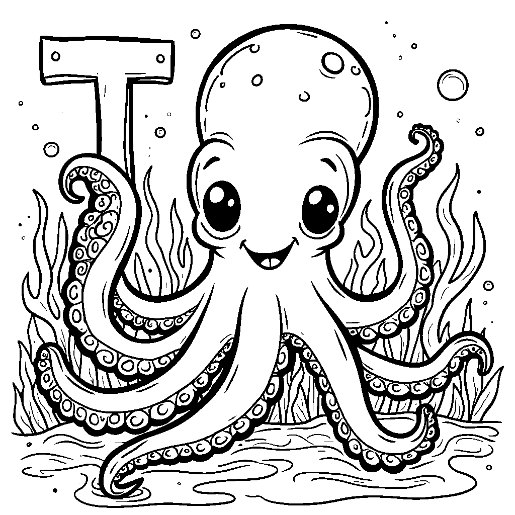 An octopus with tentacles creating the letter T